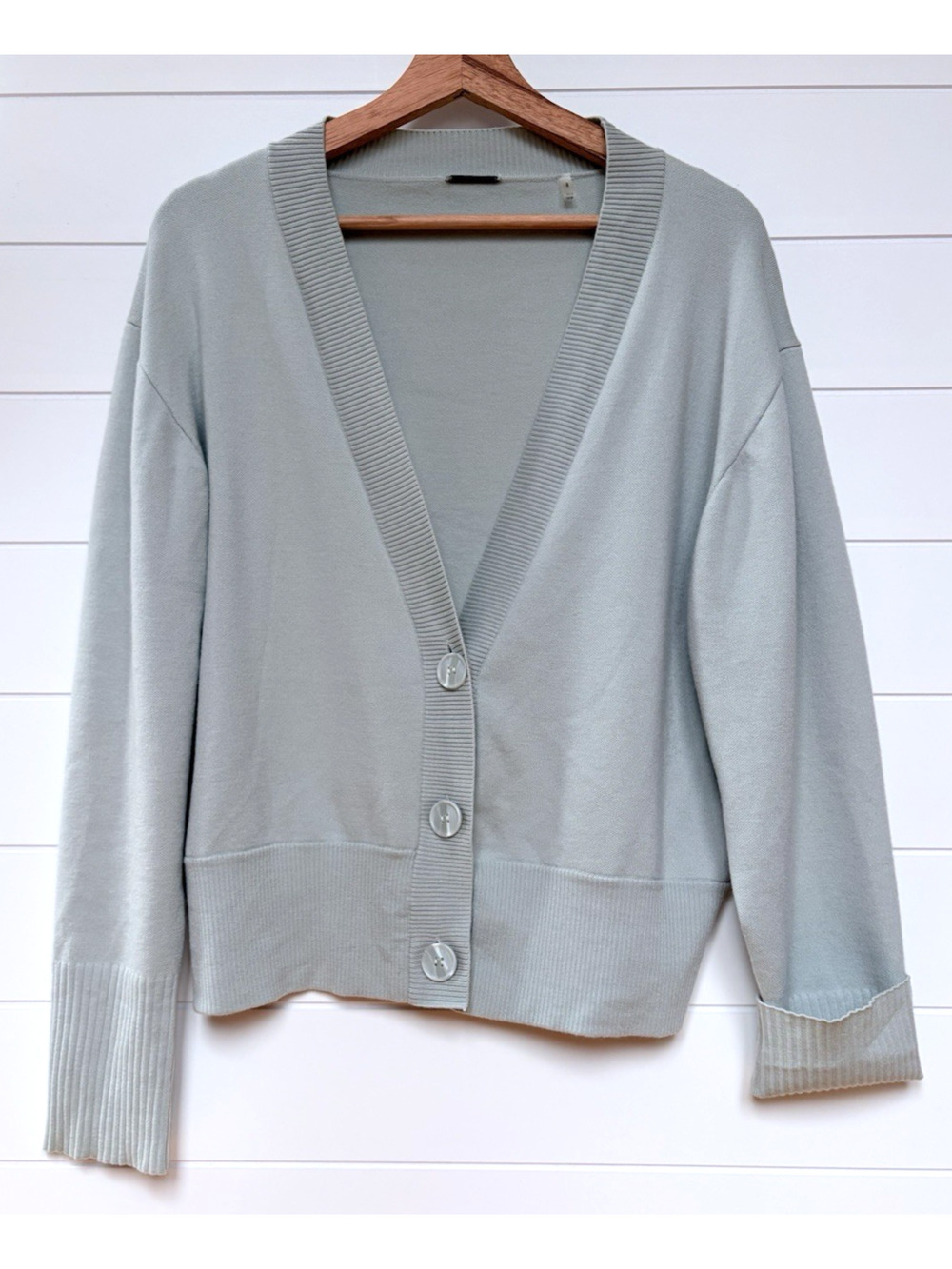 Elie Tahari Merino Wool Cardigan Sweater XL Boxy V-Neck Button Front Green